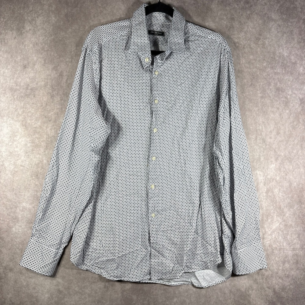Saks Fifth‎ Avenue Button Down Shirt Mens XL White Polka Dot Cotton Long Sleeve